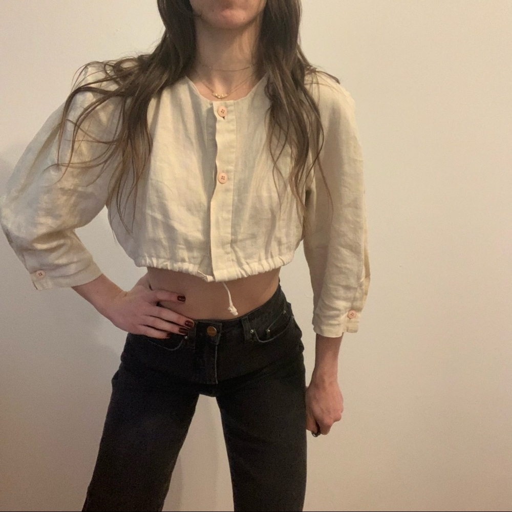 [SOLD] Vintage Beige Linen Button Down Top (Never Worn, Perfect Condition)